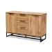 Baxton Studio Reid Modern and Contemporary Industrial Oak Finished Wood and Black Metal 3-Drawer Sideboard Buffet