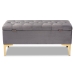 Baxton Studio Valere Glam and Luxe Grey Velvet Fabric Upholstered Gold Finished Button Tufted Storage Ottoman - BSOWS-H68-GD-Grey Velvet/Gold-Otto