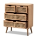 Baxton Studio Alina Mid-Century Modern Medium Oak Finished Wood and Rattan 4-Drawer Accent Storage Cabinet - BSOJY1902-Medium Oak-4DW-Cabinet