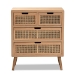 Baxton Studio Alina Mid-Century Modern Medium Oak Finished Wood and Rattan 4-Drawer Accent Storage Cabinet - BSOJY1902-Medium Oak-4DW-Cabinet