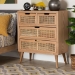Baxton Studio Alina Mid-Century Modern Medium Oak Finished Wood and Rattan 4-Drawer Accent Storage Cabinet - BSOJY1902-Medium Oak-4DW-Cabinet