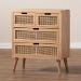 Baxton Studio Alina Mid-Century Modern Medium Oak Finished Wood and Rattan 4-Drawer Accent Storage Cabinet - BSOJY1902-Medium Oak-4DW-Cabinet