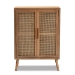 Baxton Studio Alina Mid-Century Modern Medium Oak Finished Wood and Rattan 2-Door Accent Storage Cabinet - BSOJY1904-Medium Oak-Cabinet