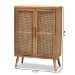 Baxton Studio Alina Mid-Century Modern Medium Oak Finished Wood and Rattan 2-Door Accent Storage Cabinet - BSOJY1904-Medium Oak-Cabinet