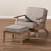 Baxton Studio Sigrid Mid-Century Modern Light Grey Fabric Upholstered Antique Oak Finished 2-Piece Wood Armchair and Ottoman Set - BSOSigrid-Light Grey/Antique Oak-2PC Set