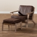 Baxton Studio Sigrid Mid-Century Modern Dark Brown Faux Leather Effect Fabric Upholstered Antique Oak Finished 2-Piece Wood Armchair and Ottoman Set - BSOSigrid-Dark Brown/Antique Oak-2PC Set