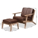 Baxton Studio Sigrid Mid-Century Modern Dark Brown Faux Leather Effect Fabric Upholstered Antique Oak Finished 2-Piece Wood Armchair and Ottoman Set - BSOSigrid-Dark Brown/Antique Oak-2PC Set