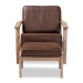 Baxton Studio Sigrid Mid-Century Modern Dark Brown Faux Leather Effect Fabric Upholstered Antique Oak Finished 2-Piece Wood Armchair and Ottoman Set - BSOSigrid-Dark Brown/Antique Oak-2PC Set