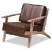 Baxton Studio Sigrid Mid-Century Modern Dark Brown Faux Leather Effect Fabric Upholstered Antique Oak Finished 2-Piece Wood Armchair and Ottoman Set - BSOSigrid-Dark Brown/Antique Oak-2PC Set