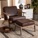 Baxton Studio Sigrid Mid-Century Modern Dark Brown Faux Leather Effect Fabric Upholstered Antique Oak Finished 2-Piece Wood Armchair and Ottoman Set - BSOSigrid-Dark Brown/Antique Oak-2PC Set