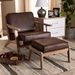 Baxton Studio Sigrid Mid-Century Modern Dark Brown Faux Leather Effect Fabric Upholstered Antique Oak Finished 2-Piece Wood Armchair and Ottoman Set - BSOSigrid-Dark Brown/Antique Oak-2PC Set