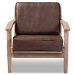 Baxton Studio Sigrid Mid-Century Modern Dark Brown Faux Leather Effect Fabric Upholstered Antique Oak Finished Wood Armchair - BSOSigrid-Dark Brown/Antique Oak-CC