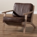 Baxton Studio Sigrid Mid-Century Modern Dark Brown Faux Leather Effect Fabric Upholstered Antique Oak Finished Wood Armchair - BSOSigrid-Dark Brown/Antique Oak-CC