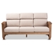 Baxton Studio Charlotte Modern Classic Mission Style Taupe Fabric Upholstered Walnut Brown Finished Wood 3-Seater Sofa - BSOSW3513-Taupe/Walnut-M17-SF