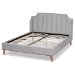 Baxton Studio Adelie Modern Glam Light Grey Velvet Fabric Upholstered Walnut Brown Finished Wood King Size Wingback Platform Bed - BSOBBT6928-Light Grey Velvet/Walnut-King