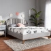 Baxton Studio Adelie Modern Glam Light Grey Velvet Fabric Upholstered Walnut Brown Finished Wood King Size Wingback Platform Bed - BSOBBT6928-Light Grey Velvet/Walnut-King