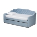Baxton Studio Freda Traditional and Transitional Light Blue Velvet Fabric Upholstered and Button Tufted Twin Size Daybed with Trundle