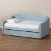 Baxton Studio Freda Traditional and Transitional Light Blue Velvet Fabric Upholstered and Button Tufted Twin Size Daybed with Trundle - BSOFreda-Light Blue Velvet-Daybed-T/T