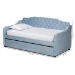 Baxton Studio Freda Traditional and Transitional Light Blue Velvet Fabric Upholstered and Button Tufted Twin Size Daybed with Trundle - BSOFreda-Light Blue Velvet-Daybed-T/T