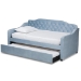 Baxton Studio Freda Traditional and Transitional Light Blue Velvet Fabric Upholstered and Button Tufted Twin Size Daybed with Trundle - BSOFreda-Light Blue Velvet-Daybed-T/T