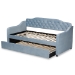 Baxton Studio Freda Traditional and Transitional Light Blue Velvet Fabric Upholstered and Button Tufted Twin Size Daybed with Trundle - BSOFreda-Light Blue Velvet-Daybed-T/T