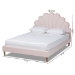 Baxton Studio Odille Modern Glam Light Pink Velvet Upholstered Walnut Brown Finished Wood Queen Size Seashell Shaped Platform Bed - BSOBBT6897-Light Pink Velvet/Walnut-Queen