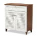 Baxton Studio Coolidge Modern and Contemporary White and Walnut Finished 4-Shelf Wood Shoe Storage Cabinet with Drawer