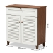 Baxton Studio Coolidge Modern and Contemporary White and Walnut Finished 4-Shelf Wood Shoe Storage Cabinet with Drawer - BSOFP-02LV-Walnut/White