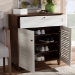 Baxton Studio Coolidge Modern and Contemporary White and Walnut Finished 4-Shelf Wood Shoe Storage Cabinet with Drawer - BSOFP-02LV-Walnut/White