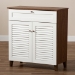 Baxton Studio Coolidge Modern and Contemporary White and Walnut Finished 4-Shelf Wood Shoe Storage Cabinet with Drawer - BSOFP-02LV-Walnut/White