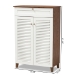 Baxton Studio Coolidge Modern and Contemporary White and Walnut Finished 5-Shelf Wood Shoe Storage Cabinet with Drawer - BSOFP-03LV-Walnut/White