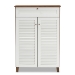 Baxton Studio Coolidge Modern and Contemporary White and Walnut Finished 5-Shelf Wood Shoe Storage Cabinet with Drawer - BSOFP-03LV-Walnut/White