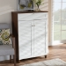 Baxton Studio Coolidge Modern and Contemporary White and Walnut Finished 5-Shelf Wood Shoe Storage Cabinet with Drawer - BSOFP-03LV-Walnut/White