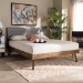 Baxton Studio Devan Mid-Century Modern Light Grey Fabric Upholstered Walnut Brown Finished Wood King Size Platform Bed - BSOSW8168-Light Grey/Walnut-M17-King