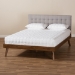 Baxton Studio Devan Mid-Century Modern Light Grey Fabric Upholstered Walnut Brown Finished Wood King Size Platform Bed - BSOSW8168-Light Grey/Walnut-M17-King