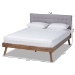 Baxton Studio Devan Mid-Century Modern Light Grey Fabric Upholstered Walnut Brown Finished Wood King Size Platform Bed - BSOSW8168-Light Grey/Walnut-M17-King