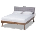 Baxton Studio Devan Mid-Century Modern Light Grey Fabric Upholstered Walnut Brown Finished Wood King Size Platform Bed - BSOSW8168-Light Grey/Walnut-M17-King