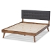 Baxton Studio Devan Mid-Century Modern Dark Grey Fabric Upholstered Walnut Brown Finished Wood Queen Size Platform Bed - BSOSW8168-Dark Grey/Walnut-M17-Queen