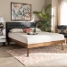Baxton Studio Devan Mid-Century Modern Dark Grey Fabric Upholstered Walnut Brown Finished Wood Queen Size Platform Bed - BSOSW8168-Dark Grey/Walnut-M17-Queen
