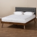 Baxton Studio Devan Mid-Century Modern Dark Grey Fabric Upholstered Walnut Brown Finished Wood Queen Size Platform Bed - BSOSW8168-Dark Grey/Walnut-M17-Queen