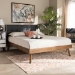 Baxton Studio Alke Mid-Century Modern Dark Grey Fabric Upholstered Walnut Brown Finished Wood Queen Size Platform Bed - BSOSW8180-Dark Grey/Walnut-M17-Queen