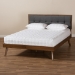 Baxton Studio Alke Mid-Century Modern Dark Grey Fabric Upholstered Walnut Brown Finished Wood Queen Size Platform Bed - BSOSW8180-Dark Grey/Walnut-M17-Queen