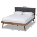 Baxton Studio Alke Mid-Century Modern Dark Grey Fabric Upholstered Walnut Brown Finished Wood Queen Size Platform Bed - BSOSW8180-Dark Grey/Walnut-M17-Queen