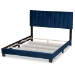 Baxton Studio Clare Glam and Luxe Navy Blue Velvet Fabric Upholstered Full Size Panel Bed with Channel Tufted Headboard - BSOCF8747X-Navy Blue Velvet-Full