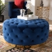 Baxton Studio Sasha Glam and Luxe Royal Blue Velvet Fabric Upholstered Gold Finished Round Cocktail Ottoman - BSOTSF-6689-Royal Blue/Gold-Otto