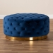 Baxton Studio Sasha Glam and Luxe Royal Blue Velvet Fabric Upholstered Gold Finished Round Cocktail Ottoman - BSOTSF-6689-Royal Blue/Gold-Otto
