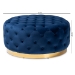 Baxton Studio Sasha Glam and Luxe Royal Blue Velvet Fabric Upholstered Gold Finished Round Cocktail Ottoman - BSOTSF-6689-Royal Blue/Gold-Otto