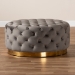 Baxton Studio Sasha Glam and Luxe Grey Velvet Fabric Upholstered Gold Finished Round Cocktail Ottoman - BSOTSF-6689-Grey/Gold-Otto