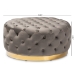 Baxton Studio Sasha Glam and Luxe Grey Velvet Fabric Upholstered Gold Finished Round Cocktail Ottoman - BSOTSF-6689-Grey/Gold-Otto