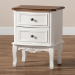 Baxton Studio Darlene Classic and Traditional French White and Cherry Brown Finished Wood 2-Drawer End Table - BSOJY-132054-2 DW ET